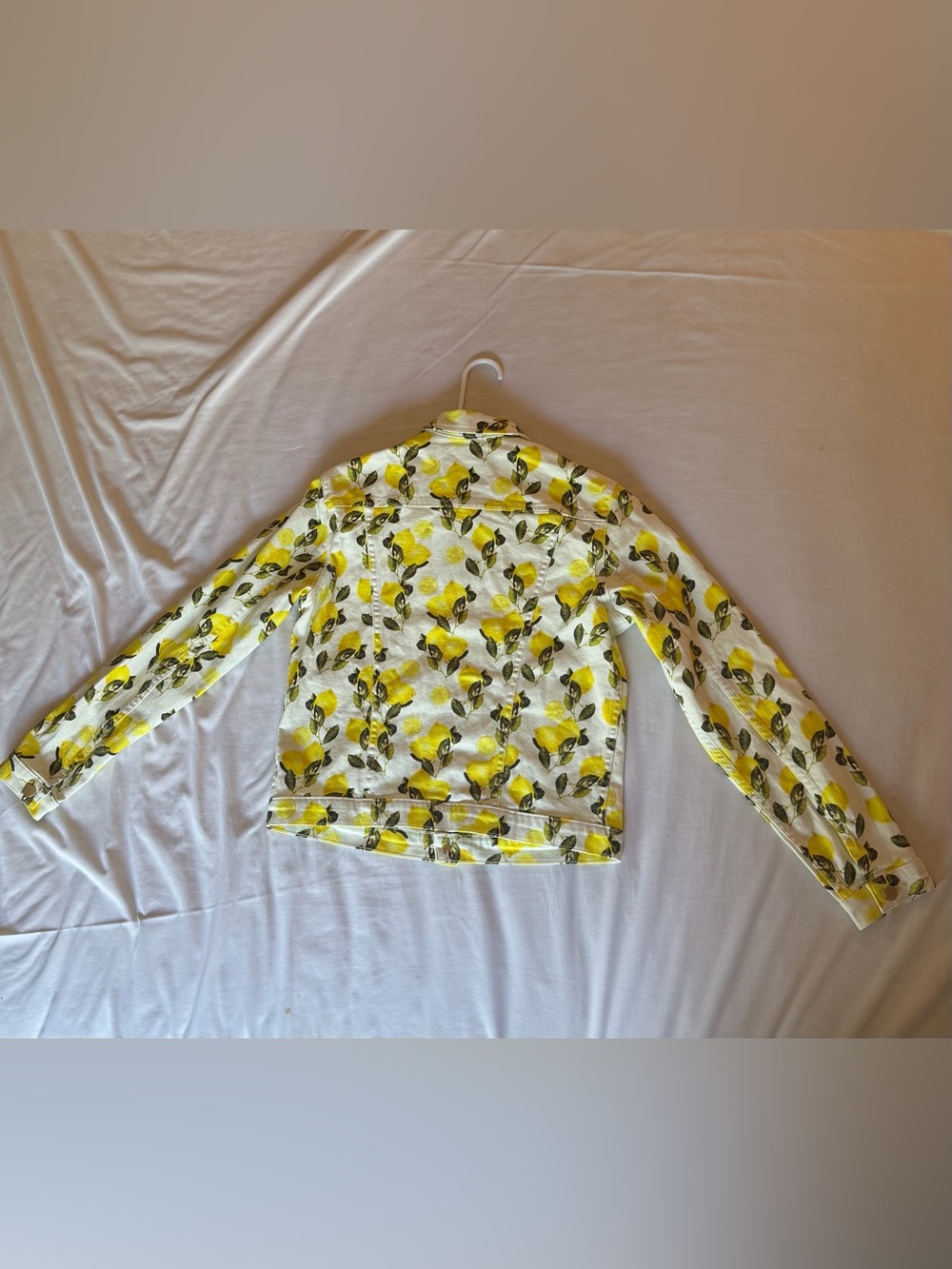 L’Agence Celine Lemon Print Denim Jacket Ivory Made in USA Yellow Size Medium - Picture 2 of 7